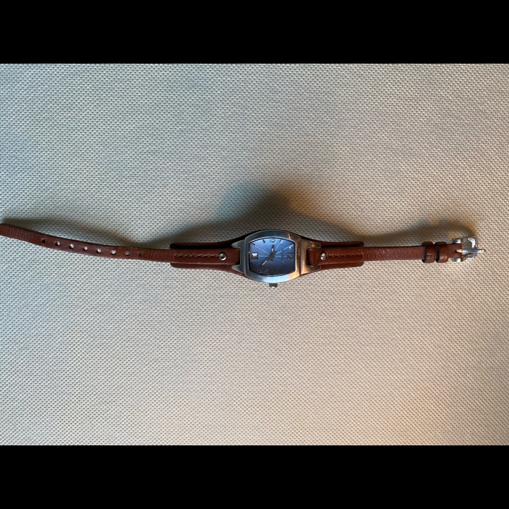 Fossil Brown Leather Strap Blue Analog Dial Watch